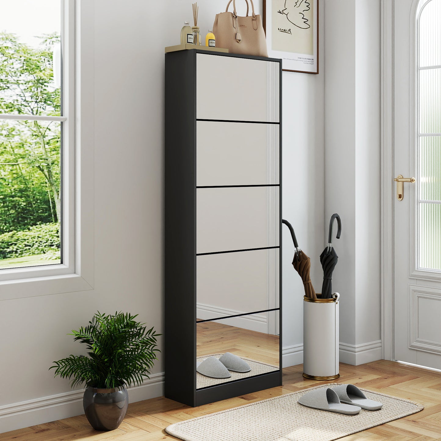 5 Tier Mirror Shoe Cabinet