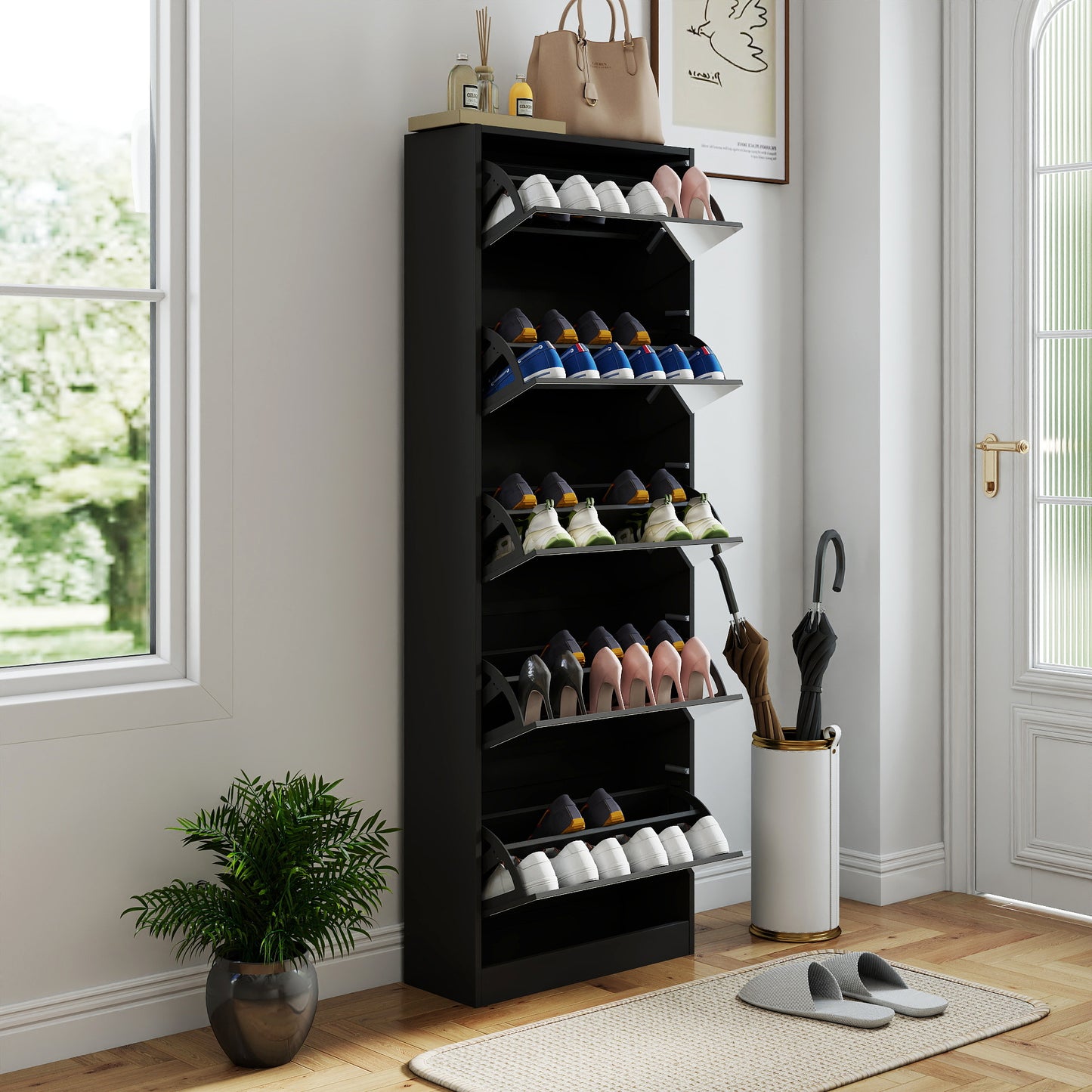 5 Tier Mirror Shoe Cabinet