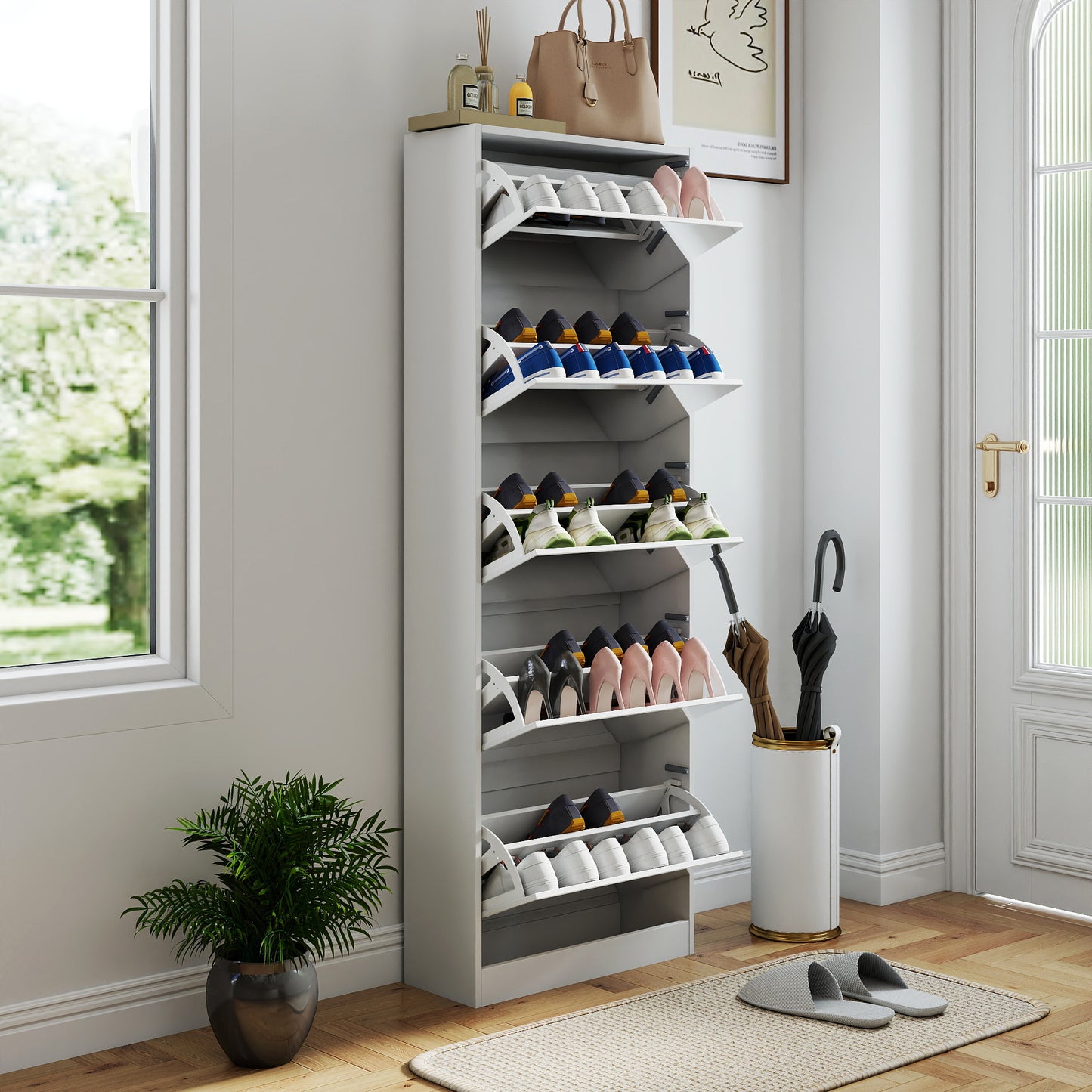 5 Tier Mirror Shoe Cabinet