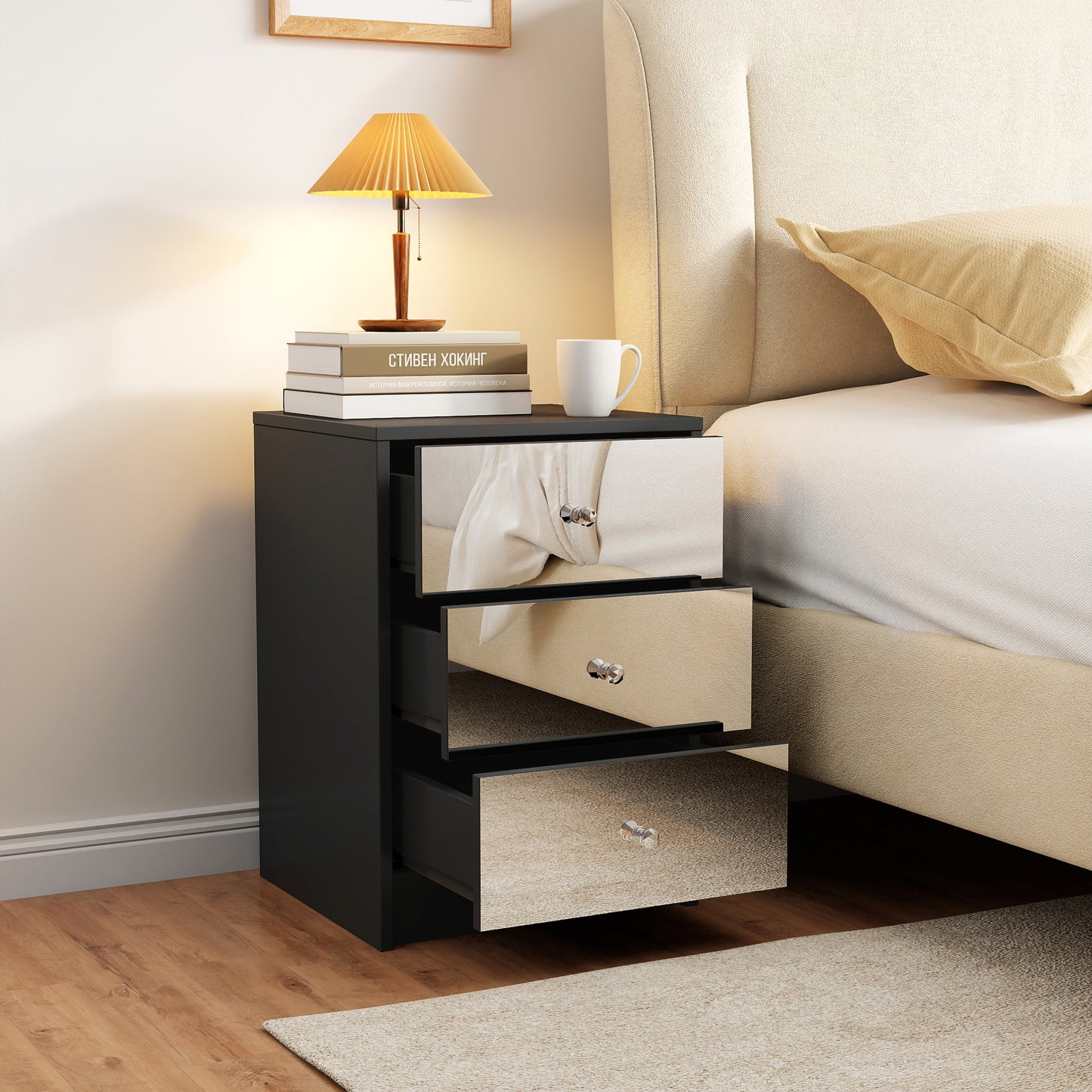 Plasca 3 Drawer Mirror Nightstand