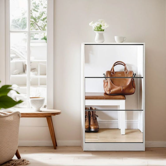 3 Tier Mirror Shoe Cabinet